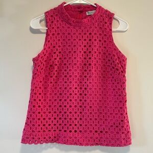 Vintage Elliott Lauren Bright Pink Eyelet Lace Sleeveless Blouse Women Size 4